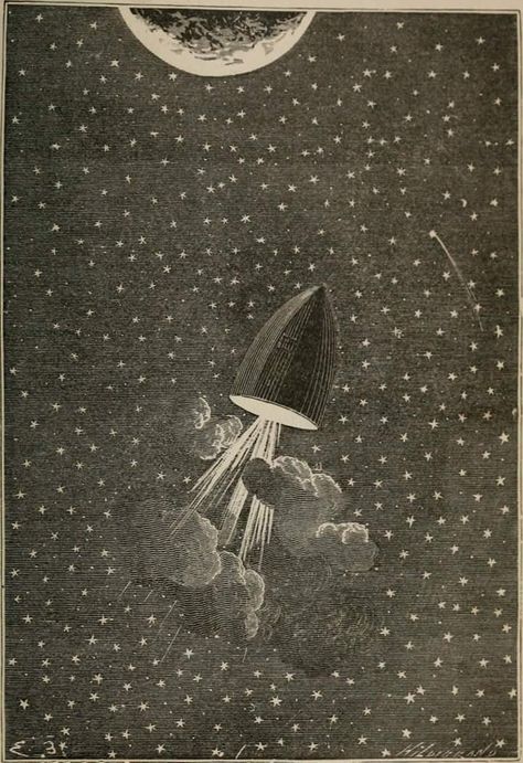 1874 illustrations from Jules Verne book 'From the Earth to the Moon' Fly To The Moon, Victorian Illustration, Visual Metaphor, Space Illustration, Paper Moon, Jules Verne, Tree Illustration, Space Travel, Retro Futurism