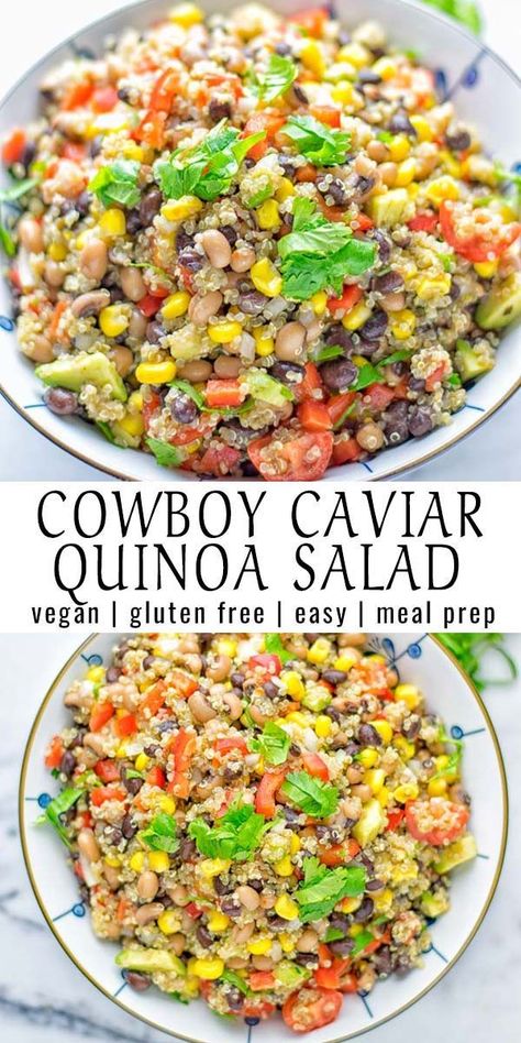 This Cowboy Caviar Quinoa Salad is naturally vegan, gluten free, and so satisfying. It has all the flavors you’ll love and is super easy to make for dinner, lunch, meal prep and so much more. Enjoy and try it now You’ll know how easy it can be.#vegan #glutenfree #dairyfree #vegetarian #cowboycaviar #quinoasalad #dinner #lunch #mealprep #worklunchideas #contentednesscooking #healthymeals #newyearhealthyeating #potluckideas #partyfood Quinoa Recipes Easy, Quinoa Recipes Healthy, Recipes Quinoa, Healthy Veggie, Cowboy Caviar, Vegan Meal Prep, So Satisfying, Vegan Salad, Lunch Meal Prep