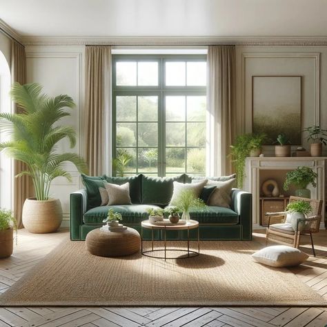 12 Rug Ideas for Green Couches with Pictures Green In Living Room, Green Sofa Inspiration, Dark Green Couches, Green Furniture Living Room, Green Family Rooms, Green Couches, White Couch Living Room, Green Couch Living Room, Green Sofa Living Room