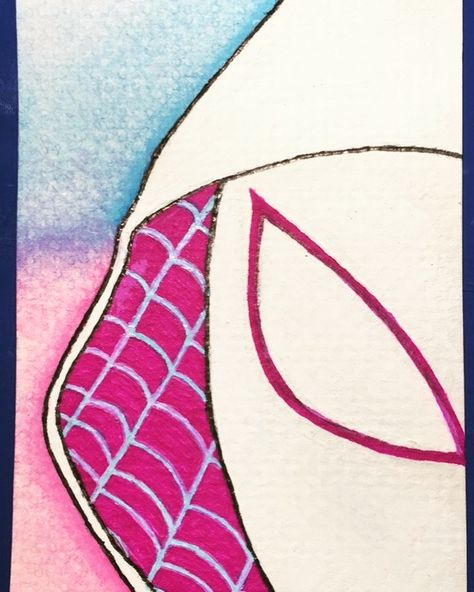 SpiderGwen painting #Art #Artsy #Drawing #Painting #Draw #Paint #Superhero #SpiderGwen Spidergwen Painting, Gwen Stacy Painting, Spidergwen Drawing, Spiderman Painting, Spiderman Girl, Easy Paintings For Beginners, Doodle Art For Beginners, Spiderman Drawing, Girl Emoji