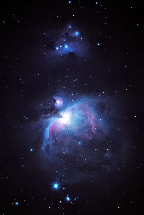 The orion nebula region as captured from my backyard in Austin, Texas last Saturday night.  I had been waiting for that perfect moonless night, free of clouds, but it just wasn't happening.  The moon was 2/3 full and about 20 degrees away.  I couldn't run very long exposures or high iso, but still I think this is my best effort so far.  Still a work in progress, but getting there.  Imaged with a CLS_CCD filtered canon 7D and 100-400mm lens at 400mm riding piggy back on Meade 8" LX200 classic... Star Aesthetic, Stars In The Sky, Space Oddity, Orion Nebula, Space Adventure, Star Gazing, Black Holes, Hubble Space, Space Photos