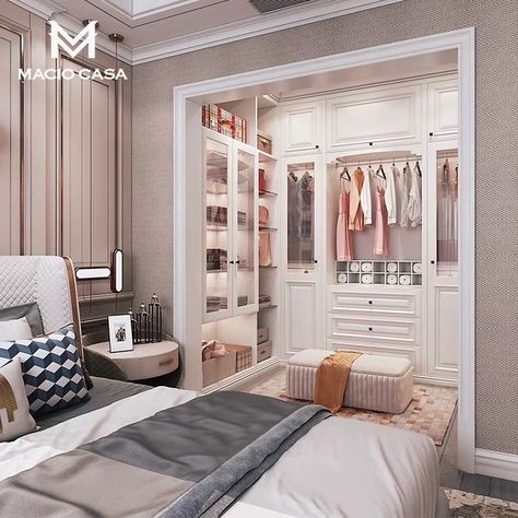 Curtain Walk In Closet, Dressing Room With Bedroom, Bedroom With Small Closet, Bedroom With Closet Ideas, Unique Bedroom Layout, Room Closet Door Ideas, Bedroom With Dressing Area, Shelves Laundry Room, Laundry Room Closet Ideas