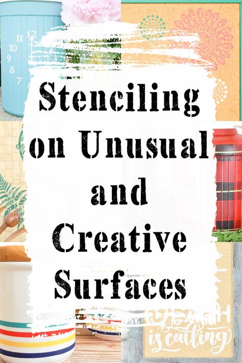 Stenciling on wood and walls is so yesterday. From sandpaper to bamboo, window screen to terracotta, there are SO MANY other surfaces to try stenciling on. Here are some fabulous and inventive ideas to play around with stencil art for your next project. Upcycling, Stencil Furniture Ideas Diy Projects, Stenciling On Wood, Stenciled Furniture Diy, Cricut Wall Art, Decorative Metal Sheets, Bamboo Window, Stenciled Furniture, Wall Stencils Diy