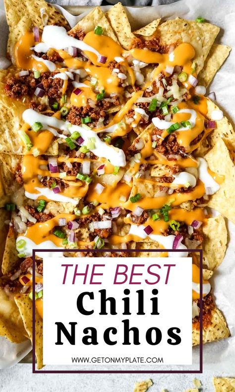 Chili Cheese Nachos Easy, Chilli Cheese Nachos Recipes, Nachos Chili And Cheese, Chili For Nachos Ground Beef, Chili Nachos Recipe Easy, Chili Cheese Nachos Recipe, Recipes With Leftover Chili, Leftover Chili Ideas What To Do With, What To Do With Leftover Chili