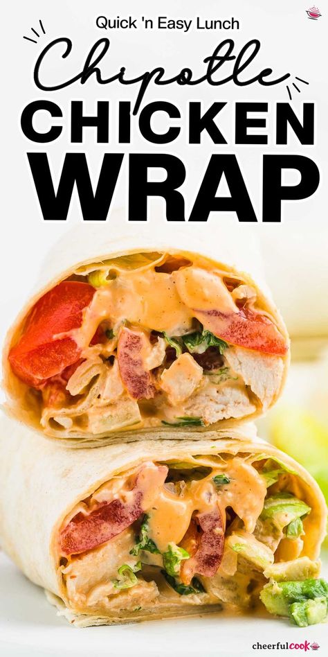 A closeup of a chipotle chicken wrap cut in half. Chipotle Wrap Chicken, Chipotle Chicken Wraps Healthy, Southwest Chicken Wraps Recipes, Spicy Grilled Chicken Wrap, Chipotle Chicken Wrap Recipes, Grilled Chicken Wraps Healthy, Healthy Spicy Chicken Sandwich, Grilled Wraps Recipes, Spicy Chicken Wrap Recipes