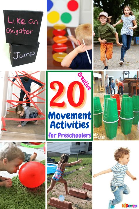 Thinking about activities for kids? 🤔 Give these creative movement activities for preschoolers a go and watch your child enjoy learning while building their physical and body strength! 💪 👇👇👇 https://www.kidorzo.com/creative-movement-activities-for-preschoolers/ Preschool Exercise Activities Art, Movement Activities For Preschoolers, Preschool Exercise Activities, Creative Movement Activities, Preschool Movement Activities, Preschool Movement, Pe Lesson Plans, Easy Indoor Activities, Creative Movement