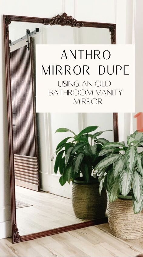 Floor Mirror Bathroom, How To Reframe A Mirror Diy Projects, Make Your Own Mirror Frame, Art Deco Mirror Diy, Frame Old Bathroom Mirror, Reframing Mirror, Large Mirror Diy Projects, Diy Old Bathroom Mirror, Diy Leaning Mirror Frame