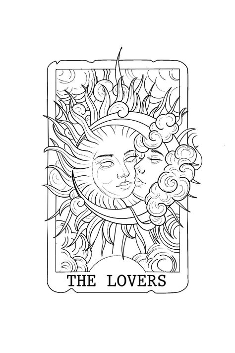 Sun And Moon Couple Drawing, Tarot Card Tattoo The Lovers, The Lovers Tarot Card Tattoo Simple, Sun And Moon Tattoo Tarot, The Lovers Tattoo Tarot Cards, Moon Tarot Card Drawing, The Sun Tarot Card Tattoo, The Moon Tarot Card Tattoo, Sun And Moon Stencil