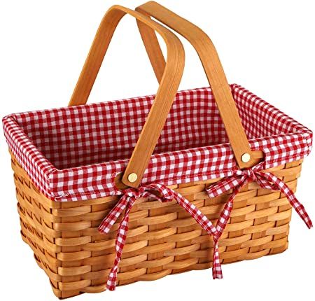 Amazon.com : Yesland Picnic Basket, Natural Woven Basket with Double Folding Handles, Woodchip Basket & Organizer Blanket Storage for Egg Gathering, Wedding, Candy Gift & Toy (13 x 8 x 6-1/4 Inches) : Patio, Lawn & Garden Picnic Basket Set, Rectangular Baskets, Red And White Gingham, Wicker Picnic Basket, Basket Organizer, Large Basket, Kid Toy Storage, White Wicker, Basket Organization