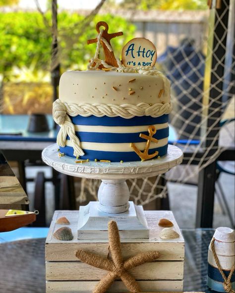 Nautical Birthday Cakes, Nautical Baby Shower Cake, Nautical Baby Shower Boy, Navy Cakes, Sailor Baby Showers, Baby Shower Cupcakes For Girls, Nautical Birthday Party, Nautical Cake, Baby Shower Cakes For Boys