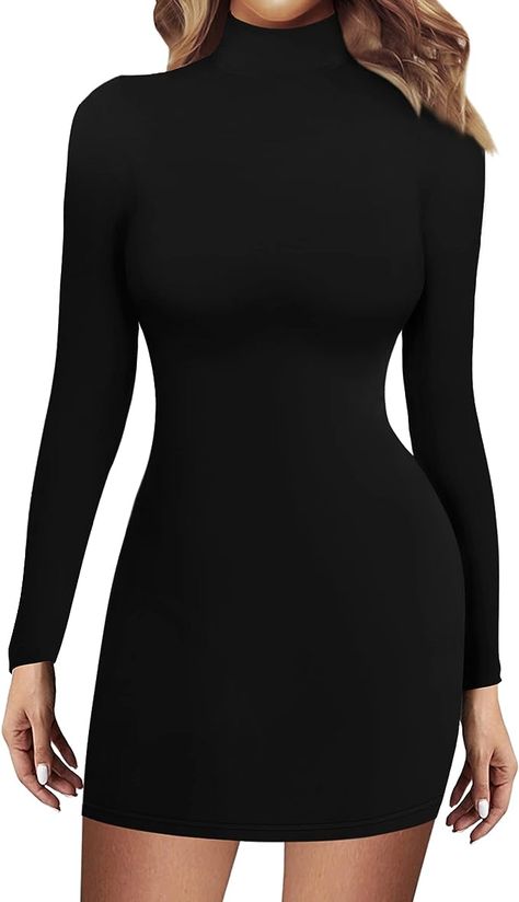 DOKIDOO Women's Turtle Neck High Neck Long Sleeve Bodycon Dress Casual Fitted Mini Tight Dresses (Amazon) Long Sleeve Bodycon Dress Casual, Bodycon Turtleneck Dress, Kenzie Dress, Mock Neck Bodycon Dress, Bodycon Dress Casual, Tie Dye Mini Dress, Tight Mini Dress, Mesh Bodycon Dress, Bodycon Dress With Sleeves