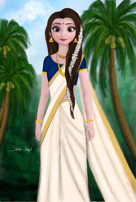 Kerala Beauty, Onam Special, Disney Drawing, Diwali Pictures, Female Face Drawing, Chinese Anime, Indian Princess, Kerala Saree, Disney Princess Drawings