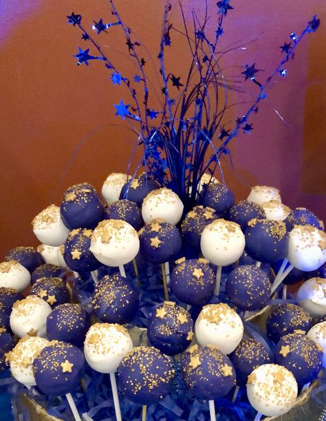 Starry Night Favors, Starry Night Cake Pops, Sweet 16 Night Under The Stars, Starry Night Homecoming Decorations, A Night Under The Stars Centerpieces, Starry Night Quinceanera Cake, Starry Night Graduation Party, Starry Night Dessert Table, Star Quinceanera Dress