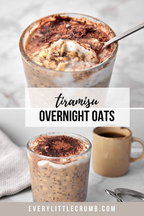 Overnight Oats Tiramisu Recipe, Cold Brew Overnight Oats Recipe, Overnight Oat Tiramisu, Espresso Overnight Oats Healthy, Overnight Oats Espresso, Vegan Tiramisu Overnight Oats, Healthy Tiramisu Overnight Oats, Tiramisu Oats Overnight, Tiramisu Overnight Oats Recipe