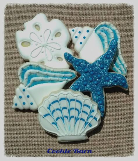 Shell Cookies, Under The Sea Cookies, Nautical Cookies, Seashell Cookies, Sea Cookies, Flavored Cookies, Fish Cookies, Beach Cookies, Brush Embroidery