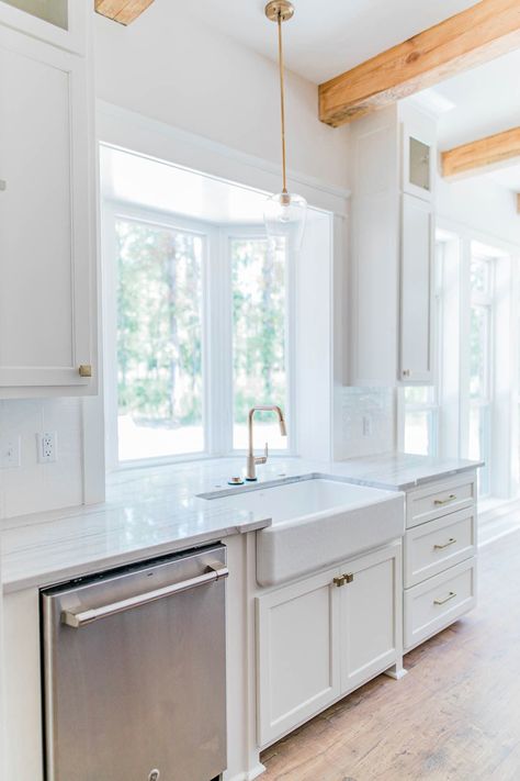 Sink With Window Kitchen, Farmhouse Sink Window, Sink Bay Window, Kitchen Sink Facing Wall, Bay Window Kitchen Sink, Kitchen Sink Bay Window, Kitchen Sink Under Window, Barn Sink, Ranch Home Remodel