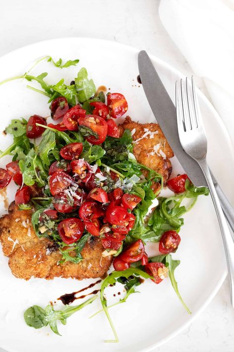 Pork Milanese Pork Chop Milanese, Pork Milanese, Milanese Recipe, Greek Salads, Pork Cutlet, Bruschetta Toppings, Pork Schnitzel, Pork Ham, Pork Steak