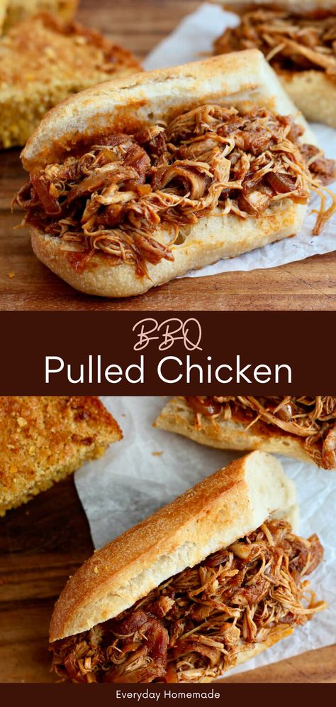 Elevate your summer dinner with this mouthwatering BBQ Pulled Chicken recipe! Perfect for sandwiches, tacos, or pizza, it's versatile and delicious. Cooked on the stovetop in a cast iron Dutch oven, tender chicken thighs simmer in tangy BBQ sauce for an easy, healthy meal. Quick to make, it's a crowd-pleaser that'll become a staple in your recipe collection. Pulled Chicken Recipe Stovetop, Bbq Pulled Chicken Oven, Pulled Chicken Oven, Quick Shredded Chicken Recipes, Dutch Oven Bbq Chicken, Oven Shredded Chicken, Buffalo Chicken Flatbread Pizza, Dutch Oven Chicken Breast, Bbq Pulled Chicken Recipes