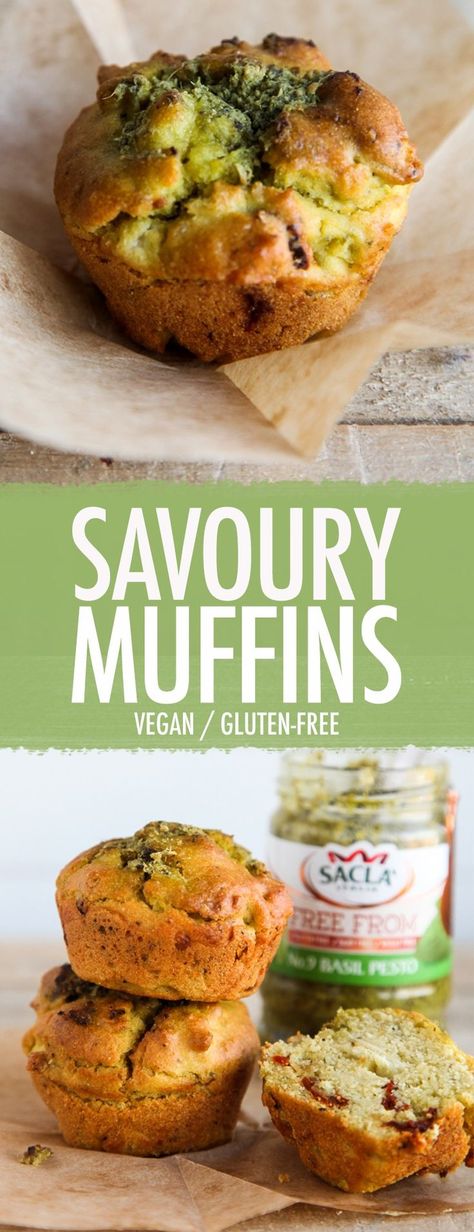 Savoury Pesto & Sun-Dried Tomato Muffins (Vegan + GF) Vegan Savoury Muffins, Gluten Free Savoury Muffins, Tomato Muffins, Savoury Muffins, Muffins Vegan, Vegan Muffins, Savory Muffins, Savory Vegan, Savoury Baking