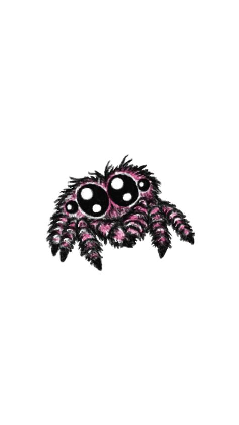 Pink cute jumping spider Halloween Spider Tattoo, Cute Jumping Spider Tattoo, Cute Spider Doodle, Jumping Spider Drawing, Cute Spider Drawing, Jumping Spider Tattoo, Spider Doodle, Cute Jumping Spider, Spider Tats