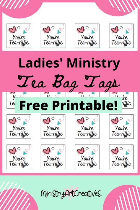 "You're Tea-rrific" Ladies' Tea Bag Tags This is actually an Avery Template #22849 You can certainly print out and cut them on your own. Here is the link to Avery's site where you can order custom prints: #teabagtags #freeprintables Tea Bag Tags Free Printable, Tea Bag Tags, Coloring Bookmarks Free, Scripture Tea, Free Scripture Printables, Tea For Colds, Tea Tag, Ladies Tea, Tea Riffic