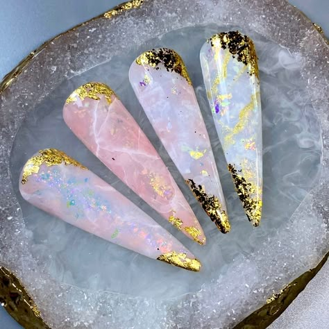 Opal Inspired Nails, Opalite Nails, Fire Opal Nails, Opal Nail Art, White Opal Nails, Pink Opal Nails, Opal Nail Designs, Stelitto Nails, Nail Tips And Tricks