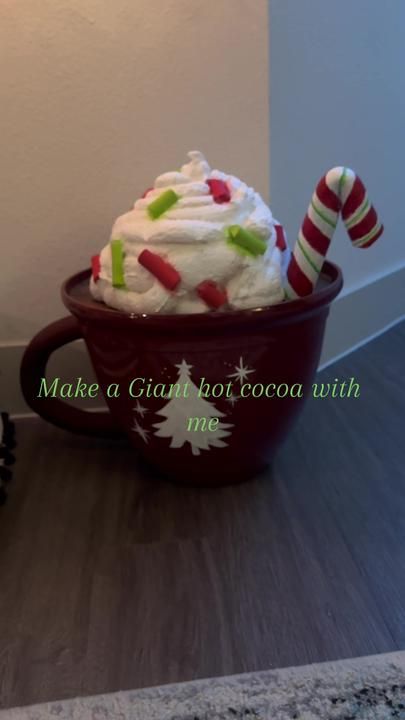 Allison on TikTok Giant Cocoa Cup Diy, Diy Giant Hot Chocolate Mug, Giant Hot Cocoa Mug Diy, Cocoa Mug Craft, Diy Giant Hot Cocoa Cup, Giant Decorations, Candy Decorations Diy, Diy Christmas Candy, Candy Decor