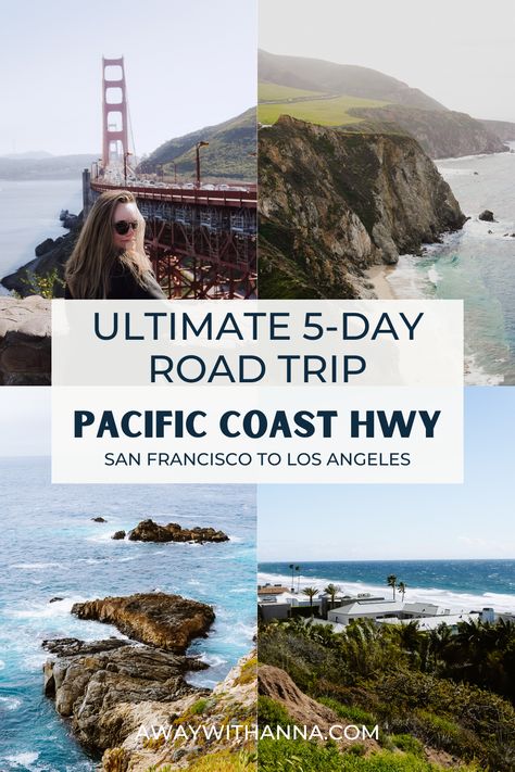 Drive San Francisco to Los Angeles over 5 days along the famous Pacific Coast Highway in California. Known as one of the most beautiful scenic drives in the United States. A must do USA Road Trips. Road Tripping in USA Best Road Trips in America Scenic Drives USA USA Coastal Road Trips Iconic USA Road Routes #USACoastalRoad Trips #USAWestCoastRoadTrip #USACoastalDrive #USAHiddenGems #USAFamilyRoadTrip Bucketlist US road trips Hwy 101 Road Trip Pacific Coast Highway, Best Road Trips In America, Highway 1 Roadtrip, Highway 101 Road Trip, Big Sur Trip, Pacific Coast Highway Road Trip, California Coast Road Trip, West Coast Travel, Highway 101