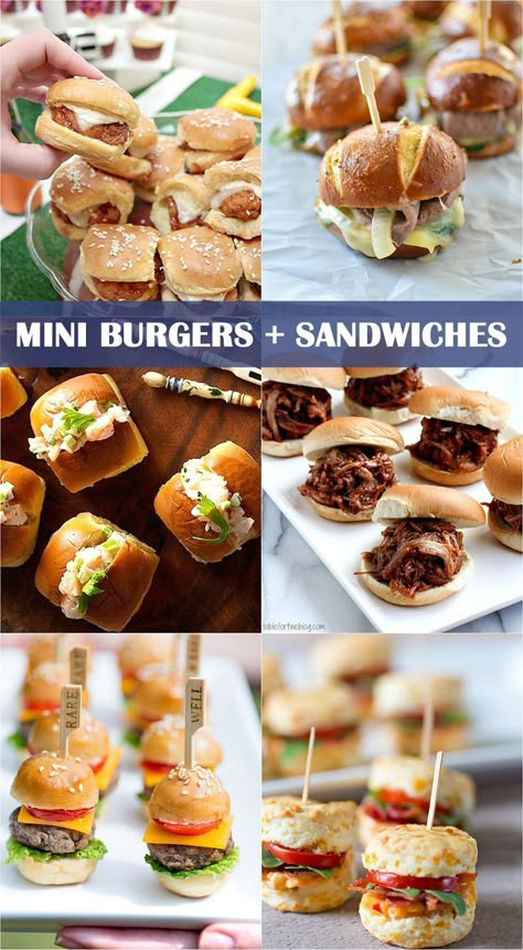 Mini Burgers and Sandwiches for Parties Sandwiches For Parties, Food Finger, Burger Party, Tea Party Sandwiches, Mini Hamburgers, Mini Burger, Party Sandwiches, Mini Burgers, Mini Sandwiches