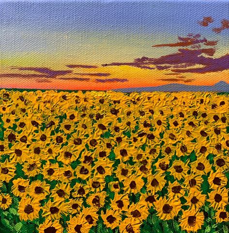 Buy Sunflower field at Sunset ! Small Painting!!  Ready to hang, Acrylic painting by Amita Dand on Artfinder. Discover thousands of other original paintings, prints, sculptures and photography from independent artists. Mini Tela, Small Canvas Paintings, Painting Canvases, Simple Canvas Paintings, Easy Canvas Art, Sunflower Painting, Small Canvas Art, Aesthetic Painting, Arte Sketchbook