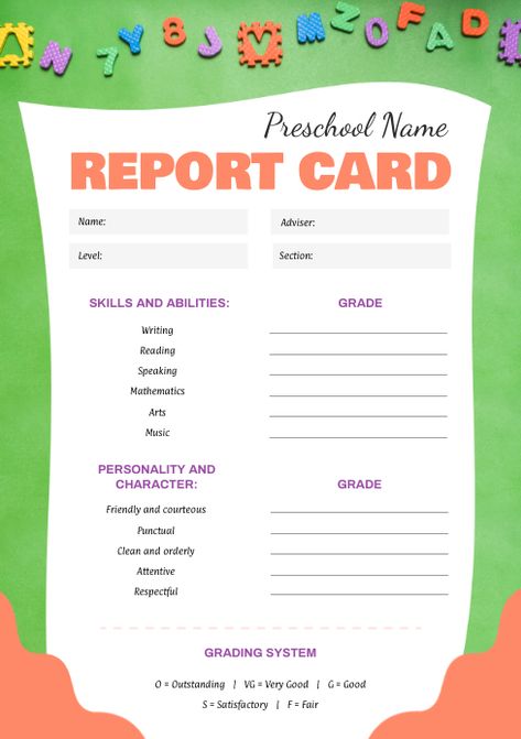 Kindergarten Report Cards, Teacher Binder Organization, School Report Card, Alphabet Crafts Preschool, Preschool Names, Report Card Template, Teachers Diy, Promotional Flyers, School Opening