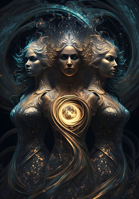 The three Norns - AI Generated Artwork Female Goddess Art, Goddess Water, Three Goddesses, The Norns, Sacred Well, Norse Goddess, Pagan Gods, Ange Demon, 5 Elements