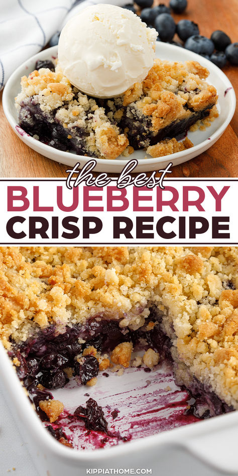 blueberry crisp with ice cream Individual Blueberry Crisp, Sugar Cookie Icing Recipe That Hardens, Easy Blueberry Crisp, Blueberry Crisp Recipe, Sugar Cookie Icing Recipe, Blueberry Desserts Recipes, Blueberry Cobbler Recipes, Crisp Desserts, Blueberry Filling