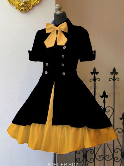 Yellow Goth Outfit, Sun Outfit Aesthetic, Cute Yellow Outfits, Black And Yellow Dress, Hufflepuff Outfit, Halloween Costumes 2022, Vestidos Anime, Clothing Design Sketches, Concept Clothing