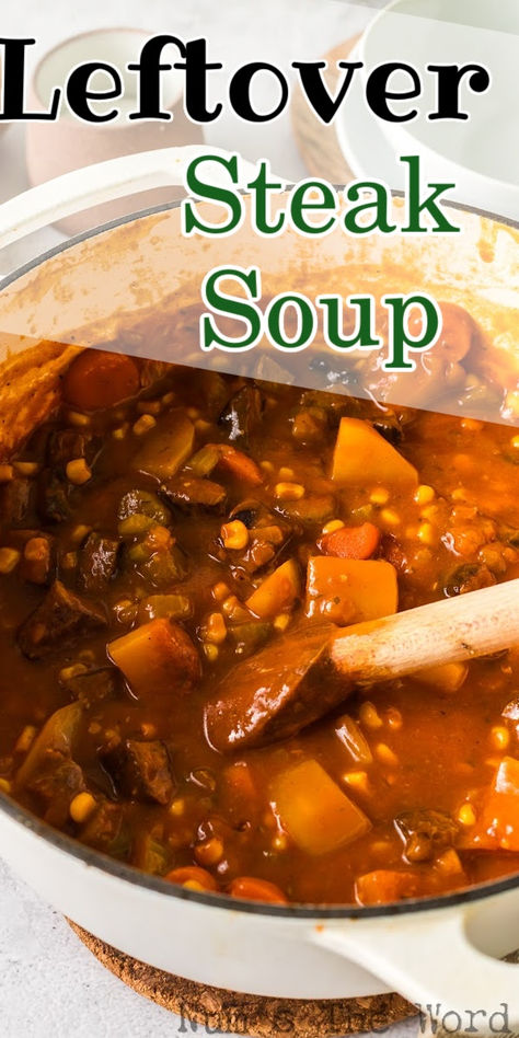 There’s something magical about transforming last night’s steak into today’s comforting bowl of soup! This Leftover Steak Soup is so easy to make too! #numstheword #leftoversteaksoup #soupfromleftoversteak #steaksoupwithleftoversteak #leftoversteaksouprecipe #soupwithleftoversteak #leftoversteakandpotatosoup #beefsoupwithleftoversteak #soupmadewithleftoversteak Leftover Steak Chili Recipe, Leftover Beef Roast Soup, Beef Tenderloin Soup, Round Steak Soup Recipes, Beef Stew With Leftover Steak, Crockpot Steak Soup, Soup With Steak In It, Leftover Pot Roast Soup, Skirt Steak Soup