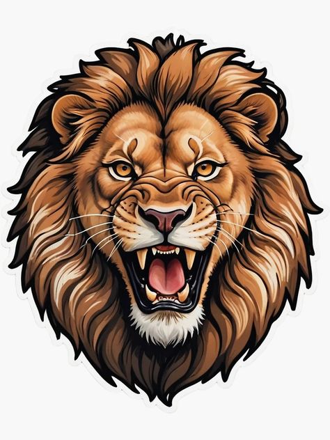 "Realistic doodle of a lion" Sticker for Sale by OlvadDesigns | Redbubble Lion Illustration Art, Simple Lion Drawing, Angry Lion Drawing, Roaring Lion Drawing, Lion Head Illustration, Lion Tattoo Vector, Lion Head Drawing, Lion Logo Design Creative, Lion Drawing Simple