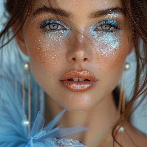 Ocean Inspired Makeup, Moon Inspired Makeup, Soft Fairy Makeup, Ocean Makeup, Cosmic Makeup, Ice Queen Makeup, Mermaid Makeup Halloween, Shine Like The Stars, Goddess Makeup