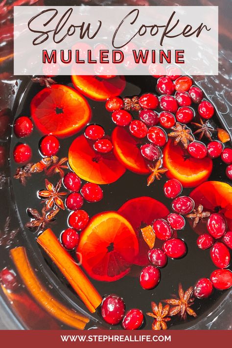 Slow Cooker Mulled Wine is the perfect holiday party drink. It's warm, cozy and has all the flavors of the holiday season. Mulled Wine Recipe Slow Cooker, Mulled Wine Recipe Crockpot, Warm Holiday Cocktails, Mulled Wine Crockpot, Mulled White Wine, Homemade Mulled Wine, Slow Cooker Drinks, Holiday Party Drinks, Mulled Wine Recipe