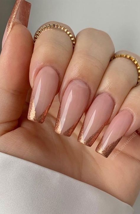 Nails Archives - Page 6 of 232 - Fabmood | Wedding Colors, Wedding Themes, Wedding color palettes French Tip Triangle, Copper Nails Designs, Birthday Nail Designs, Bronze Nails, Glitter French Tips, Copper Nails, Gold Nail Designs, French Nail Designs, Tip Nails