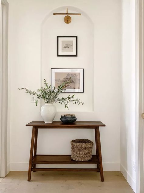 Jaci Daily, Wall Niche Ideas, Niche Decor, Console Table Entryway, Console Table Decorating, Wall Niche, Corner Decor, Home Entrance Decor, Studio Mcgee