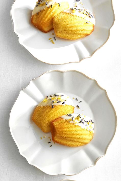 Lemon Madeleines Recipe With Chocolate And Lavender Recipe | Home Beautiful Magazine Australia Lavender Madeleines, Lavender Recipe, Lemon Madeleines, Madeleines Recipe, Madeleine Recipe, Lavender Recipes, White Choc, Baked Treats, French Coffee