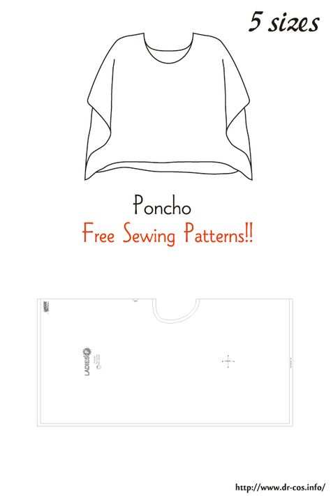 How To Make A Poncho, Poncho Pattern Sewing, Mens Poncho, Sewing Patterns Free Women, Sewing Tops, Free Pdf Sewing Patterns, Free Sewing Patterns, Poncho Pattern, Dress Making Patterns