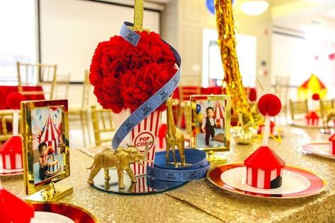 Circus Theme Centerpieces, Circus Party Centerpieces, First Birthday Carnival, Circus Centerpieces, Themed Balloon Garland, Carnival Centerpieces, Carnival Baby Showers, Circus 1st Birthdays, Circus Birthday Party Theme