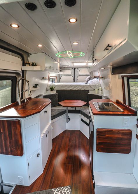 Sacred geometry inspired van conversion from Freedom Vans. #vanlife #vanbuild #mercedesbenz #mercedessprinter #sprintervan #sacredgeometry #dalightship #campervan #rvlife #rvliving #vans Van Life Interior, Life Budget, Cladding Ideas, Interior Cladding, Bus Living, Kombi Home, Van Conversion Interior, Bus House, Campervan Life