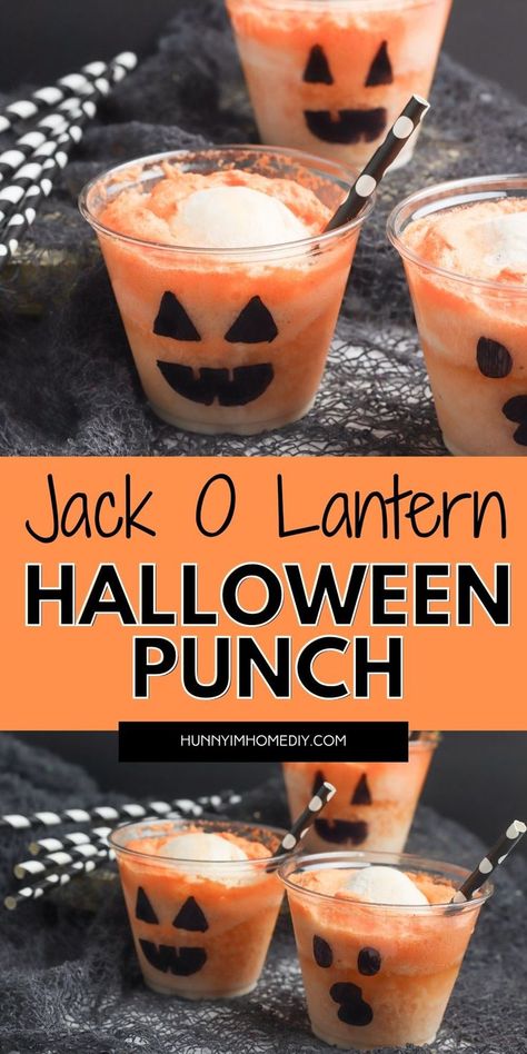 Jack o lantern cups with orange Halloween punch Halloween Diy Drinks, Senior Halloween Party Ideas, At Home Halloween Party For Kids, School Friendly Halloween Treats, Kids Halloween Punch Ideas, Kid Friendly Halloween Snacks, Halloween Party Ideas For Work, Halloween Party At Home For Kids, Halloween Juice For Kids