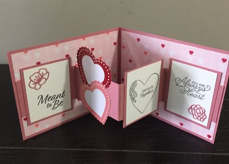 Folded Valentine Cards, W Fold Card Tutorial, Fun Fold Valentine Cards, Fancy Fold Cards Templates, W Fold Card, Diy Valentine Card, 20th Anniversary Cards, Valentine Cards To Make, Valentine Card Template