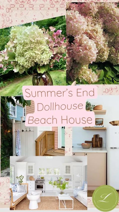 Summers End Beach house dollhouse moodboard Small Dresser With Mirror, Little Beach House, Knee Wall, Dried Hydrangeas, Attic Space, Dollhouse Projects, Sleeping Loft, Vintage Dollhouse, Beach House Design