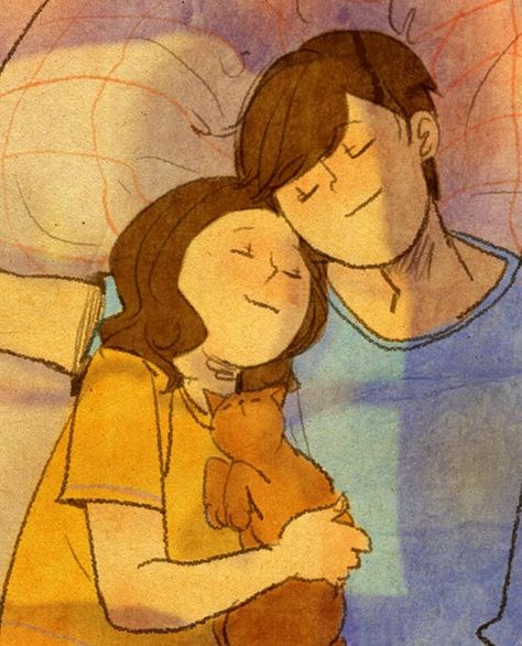 I want to rest in the comfort of you. Long Distance Relationship Cartoon, Sleeping Illustration, Puuung Love Is, Rest In, Sleeping Together, Illustration Photo, Couple Illustration, Love Illustration, Cute Couple Art