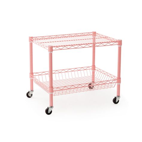 PRICES MAY VARY. Durable pink epoxy finish - versatile shelving to maximize space Wire Shelf and Storage Basket hold cooking supplies and kitchen essentials as well as your compact mini fridge - shelving adjustable in 1 Inch increments No tools required for assembly - Locking Caster Wheels for easy movement Frame minimizes dust and allows venting for electronics Overall Dimensions: 24"W x 18"D x 17"H (without casters) If you live in a college dorm room or small apartment, or even a home that's s Dorm Triple, College Dorm Stuff, Pink Shelving, Girls College Apartment, Mini Fridge Storage, Dorm Snacks, Fridge Stand, Dorm Planning, College Desk