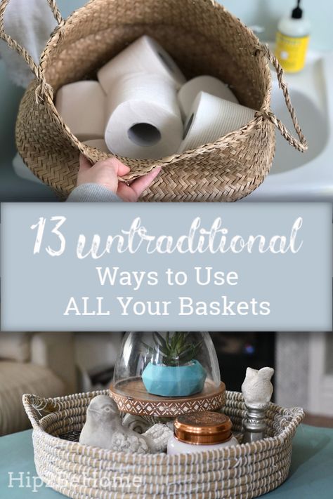 Woven Basket Storage Ideas, How To Use Trays To Decorate, Wicker Basket Living Room, How To Use Wicker Baskets, How To Style Wicker Baskets, What To Put In A Basket Decor, Decor Baskets Ideas Living Room, What To Use Baskets For, Wicker Basket Repurpose Ideas